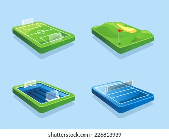 Campo de golf Campo de fútbol Campo de waterpolo Campo de voleibol ilustración vectorial.