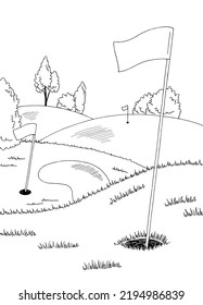 Campo de golf arte gráfico blanco negro boceto gráfico vertical vector 