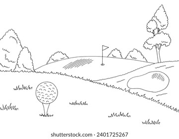 Golf course graphic black white landscape sketch illustration vector 