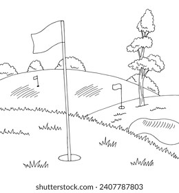 Golf course graphic black white landscape sketch illustration vector 