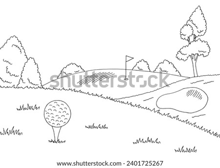 Golf course graphic black white landscape sketch illustration vector 