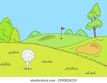 Golf course graphic color landscape sketch illustration vector 