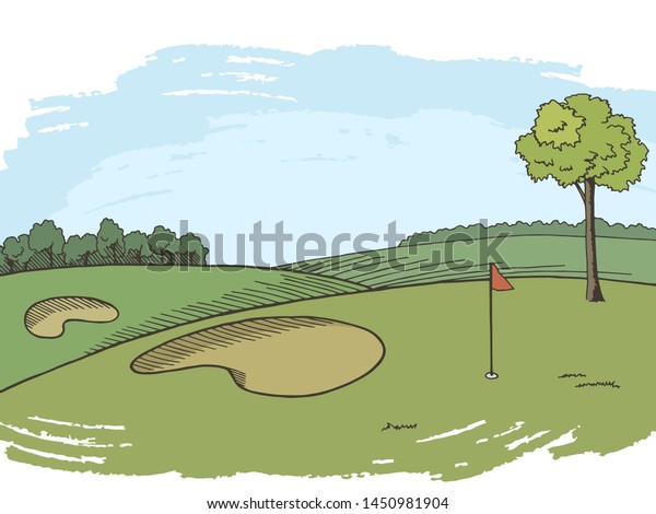 Golf Course Graphic Color Landscape Sketch Stock Vector (Royalty Free