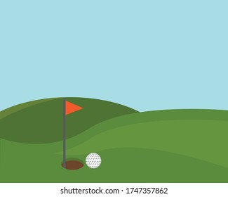 Golf course green with ball flat vector color icon, vector illustration.