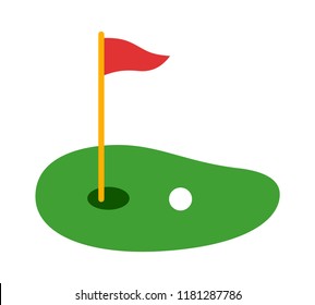 Golf Course Green With Flag Or Flagstick And Golf Ball Flat Vector Color Icon For Sports Apps And Websites