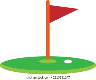 Golf course green with flag or flagstick and golf ball flat vector color icon for sports apps and websites..eps