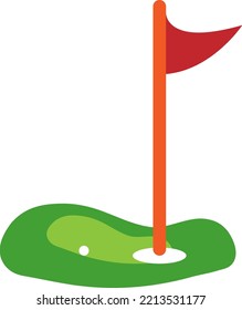 Golf course green with flag or flagstick and golf ball flat vector color icon for sports apps and websites. Vector 
