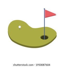 Golf course green with flag. flat vector color icon for sports apps and websites. Sports schools and competitions logo