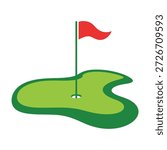 Golf course green with flag and hole outdoor sports and leisure activities icon