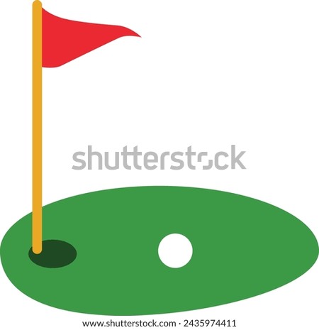 Golf course green with flag icon. Flagstick and golf ball sign. golf red flag on green grass and hole logo. Golf course symbol. flat style.