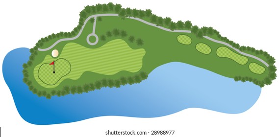 Golf Course Hole with bunker and water