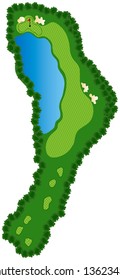 Golf Course Hole with bunkers and water