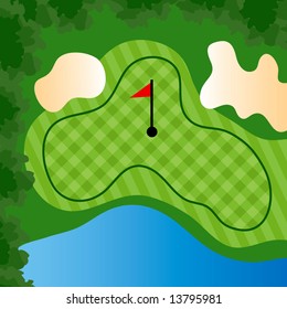 Golf Course Hole with bunkers and water