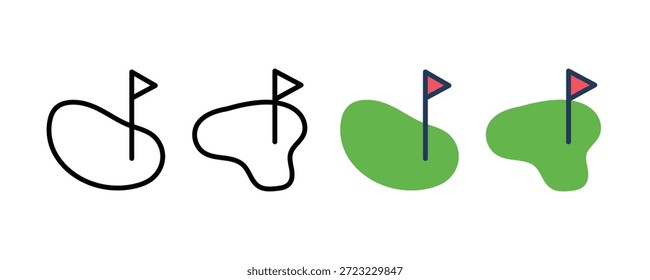 Golf Course Hole Icon Set, Minimal Flag Pin symbol. vector illustration