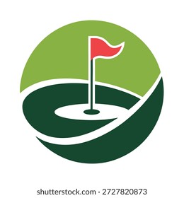 Golf course hole with red flag on green grass golfing sports icon icon