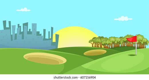 Golf course horizontal banner concept. Cartoon illustration of golf course vector horizontal banner for web