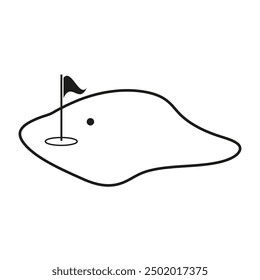 Golf course icon. Black outline vector. Flag and hole. Simple design.