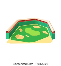 Golf course icon in cartoon style isolated on white background. Sport symbol