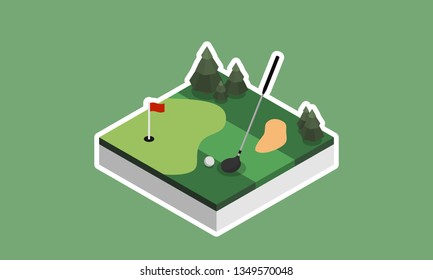 Golf Course Icon in Isometric View - Vector Illustration