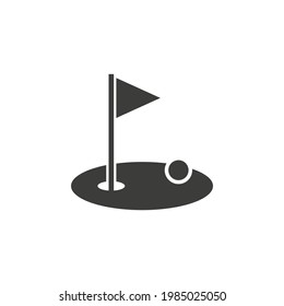 Golf course icon. Simple illustration of golf flag with ball for recreation or sports apps design.
