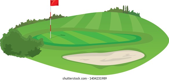 Golf course. Image illustration of green and bunker