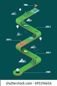 Golf course infographics step options template. vector for design workflow layout, diagram, business step, banner, web design, game map.