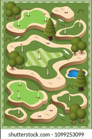 Golf course. Isometric. Vector illustration.