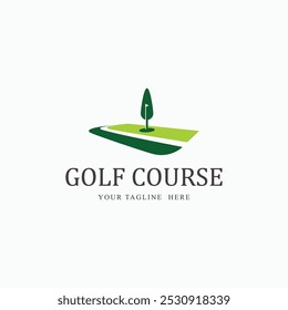 Golf course landscape with flag pole and tree modern fresh logo vector illustration