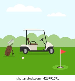 Campo de golf. Paisaje de golf en estilo plano. Ilustración del vector