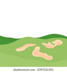 A golf course. Landscape panorama of a meadow for playing ball. Vector stock illustration. Isolated on a white background.