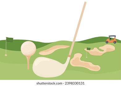 A golf course. Landscape panorama of a meadow for playing ball. Vector stock illustration. Isolated on a white background.