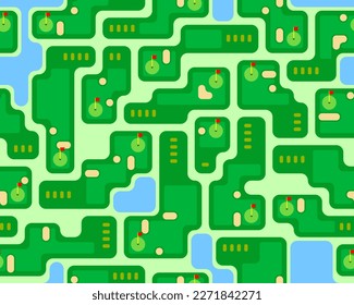 Golf course layout seamless pattern. Top view of vector map color illustration