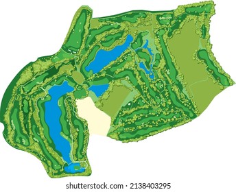 Golf Course layout with Trees, Greens and sand dunes. 