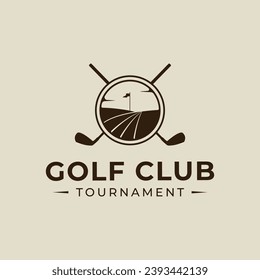 golf course logo vector vintage illustration template icon graphic design. stick and flag of sport sign or symbol for tournament or club concept