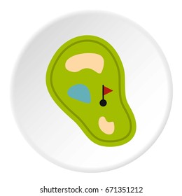 Golf course map with pond icon in flat circle isolated vector illustration for web