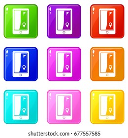 Golf course navigator icons of 9 color set isolated vector illustration