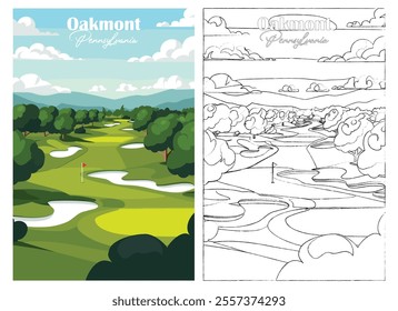 Golf Course Poster Art Prints - Oakmont Country Club, Pennsylvania, Vector illustration, Hand drawn