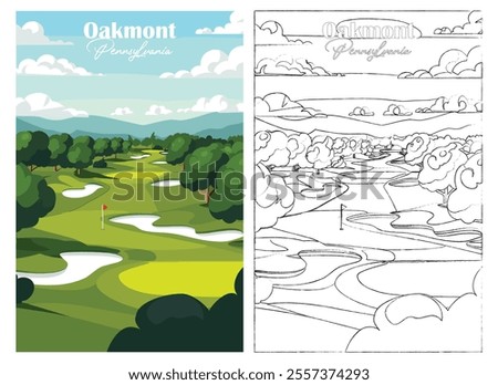 Golf Course Poster Art Prints - Oakmont Country Club, Pennsylvania, Vector illustration, Hand drawn