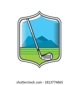 golf course with putter on white background vector illustration design