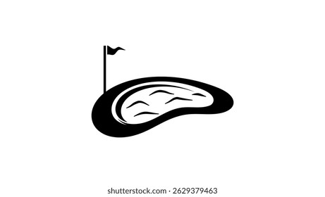 Campo de golfe com armadilha de areia, silhueta isolada preta