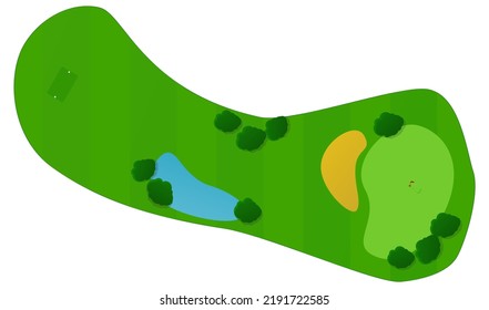 Golf course seen from above with its teeing ground, its fairway and its putting green (cut out)