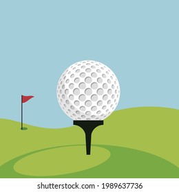 Golf course, sport scene design of golf ball with field background.