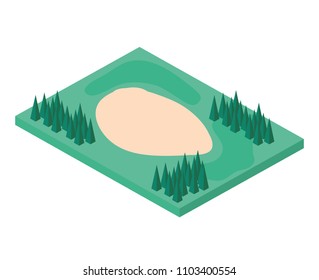 golf course with trap sand isometric scene