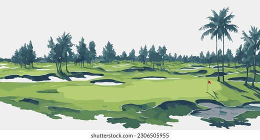 Ilustración vectorial del campo de golf. Campo de golf.