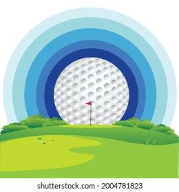 Golf course vector illustration given in a cartoon style on a white background.