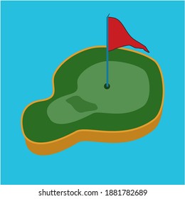 golf course vector, Illustration of golf hole from green, The golf course is a place to play outdoor sports in the midst of nature.