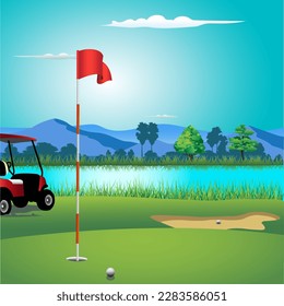 Golf course vector illustration made from natural landscape.