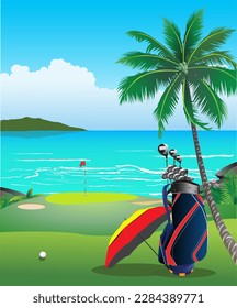 Golf course vector illustration made from natural landscape.