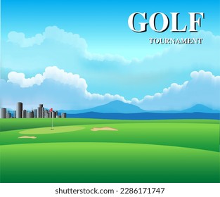 Golf course vector illustration made from natural landscape.