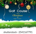 Golf course vector illustration on Christmas and New Year for advertising use in celebration of discount.